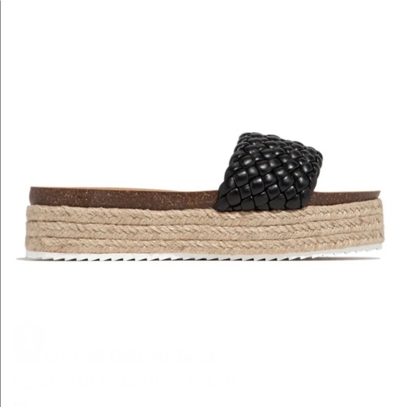 Black Braided One Band Platform Slip On Sandal - Picture 7 of 9